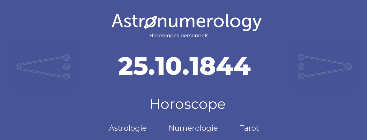 Horoscope pour anniversaire (jour de naissance): 25.10.1844 (25 Octobre 1844)