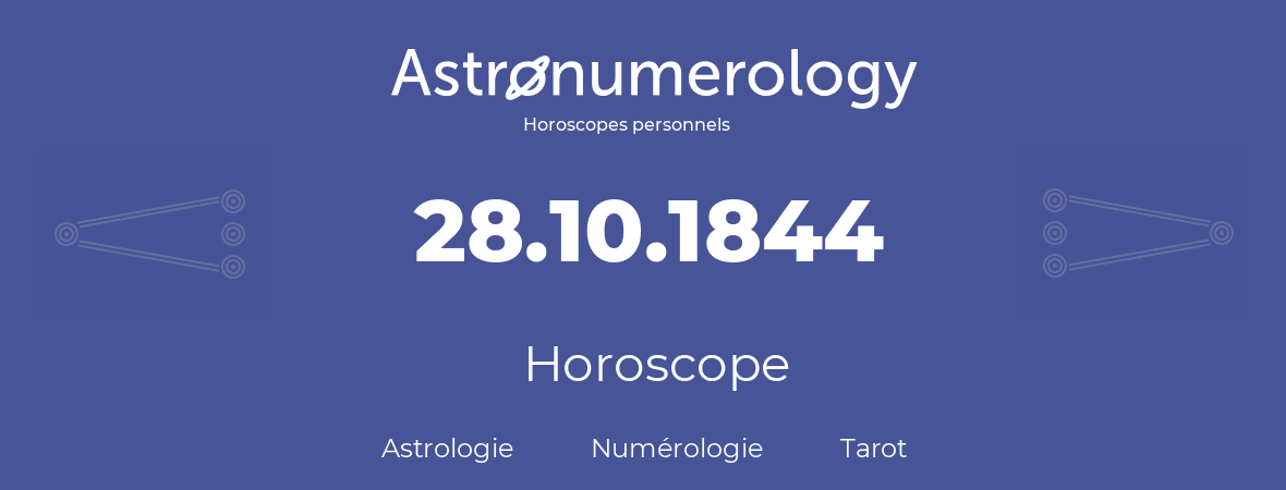 Horoscope pour anniversaire (jour de naissance): 28.10.1844 (28 Octobre 1844)