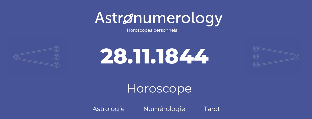 Horoscope pour anniversaire (jour de naissance): 28.11.1844 (28 Novembre 1844)