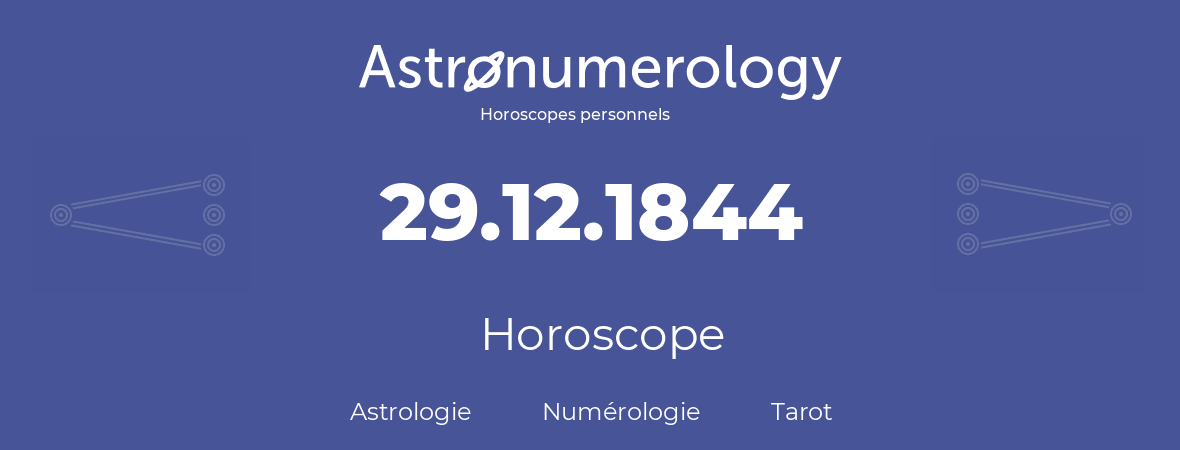 Horoscope pour anniversaire (jour de naissance): 29.12.1844 (29 Décembre 1844)