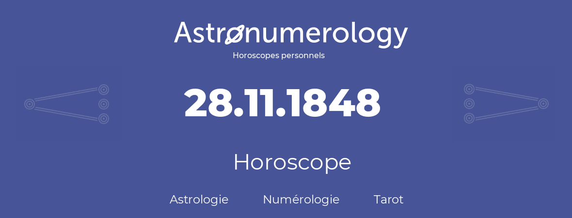 Horoscope pour anniversaire (jour de naissance): 28.11.1848 (28 Novembre 1848)