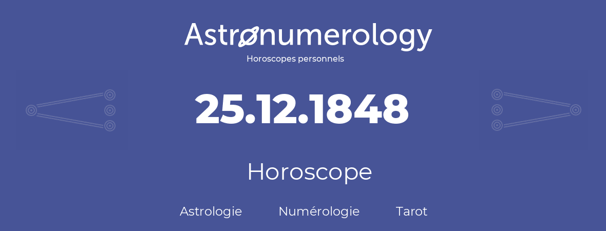 Horoscope pour anniversaire (jour de naissance): 25.12.1848 (25 Décembre 1848)