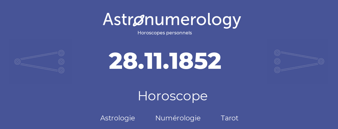 Horoscope pour anniversaire (jour de naissance): 28.11.1852 (28 Novembre 1852)