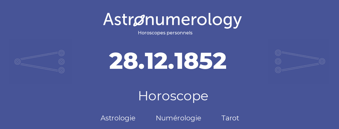 Horoscope pour anniversaire (jour de naissance): 28.12.1852 (28 Décembre 1852)