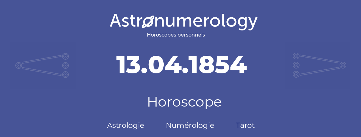 Horoscope pour anniversaire (jour de naissance): 13.04.1854 (13 Avril 1854)