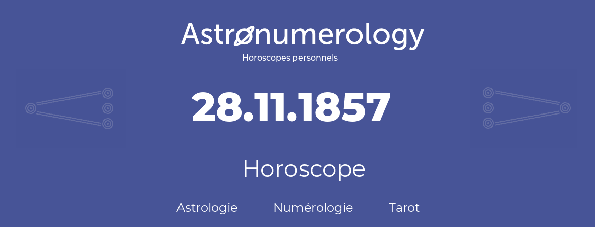 Horoscope pour anniversaire (jour de naissance): 28.11.1857 (28 Novembre 1857)