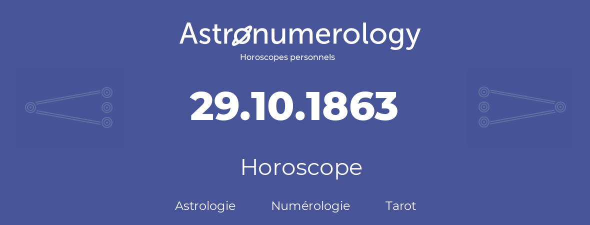 Horoscope pour anniversaire (jour de naissance): 29.10.1863 (29 Octobre 1863)
