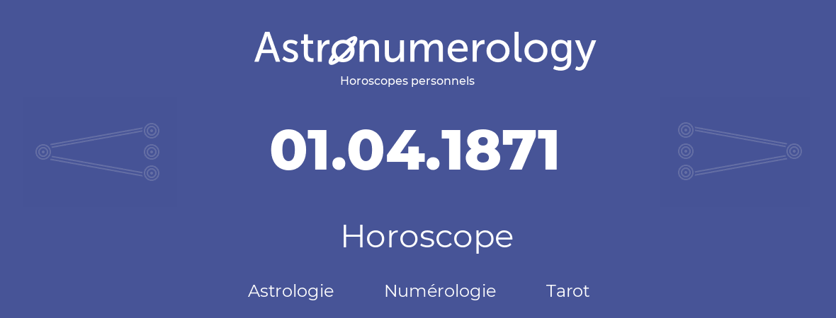 Horoscope pour anniversaire (jour de naissance): 01.04.1871 (1 Avril 1871)