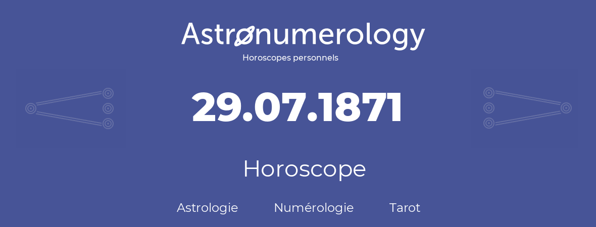 Horoscope pour anniversaire (jour de naissance): 29.07.1871 (29 Juillet 1871)