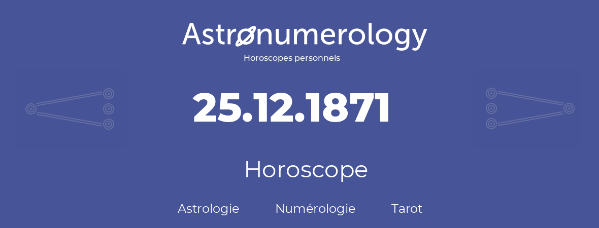 Horoscope pour anniversaire (jour de naissance): 25.12.1871 (25 Décembre 1871)