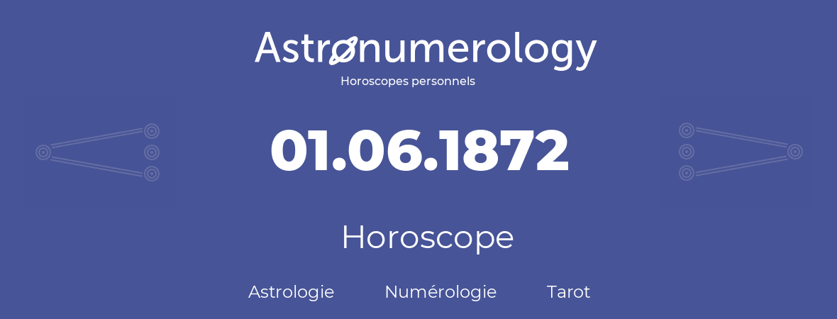 Horoscope pour anniversaire (jour de naissance): 01.06.1872 (01 Juin 1872)