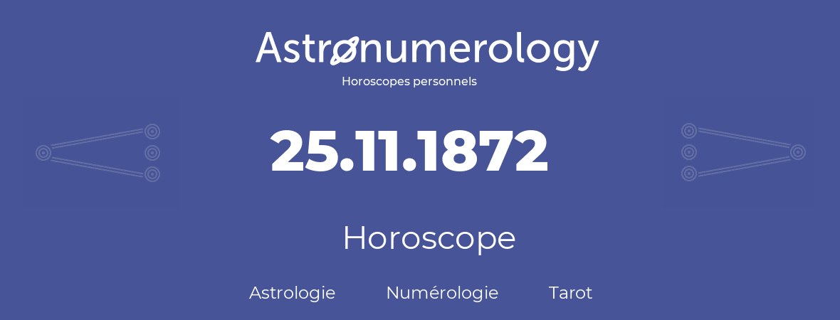 Horoscope pour anniversaire (jour de naissance): 25.11.1872 (25 Novembre 1872)
