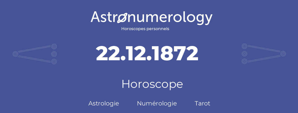 Horoscope pour anniversaire (jour de naissance): 22.12.1872 (22 Décembre 1872)