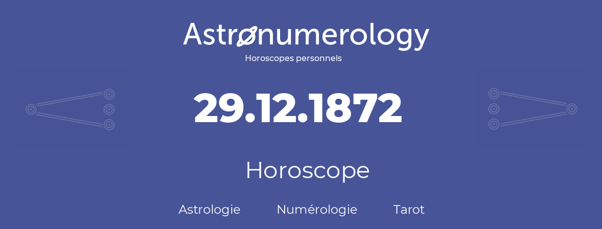 Horoscope pour anniversaire (jour de naissance): 29.12.1872 (29 Décembre 1872)