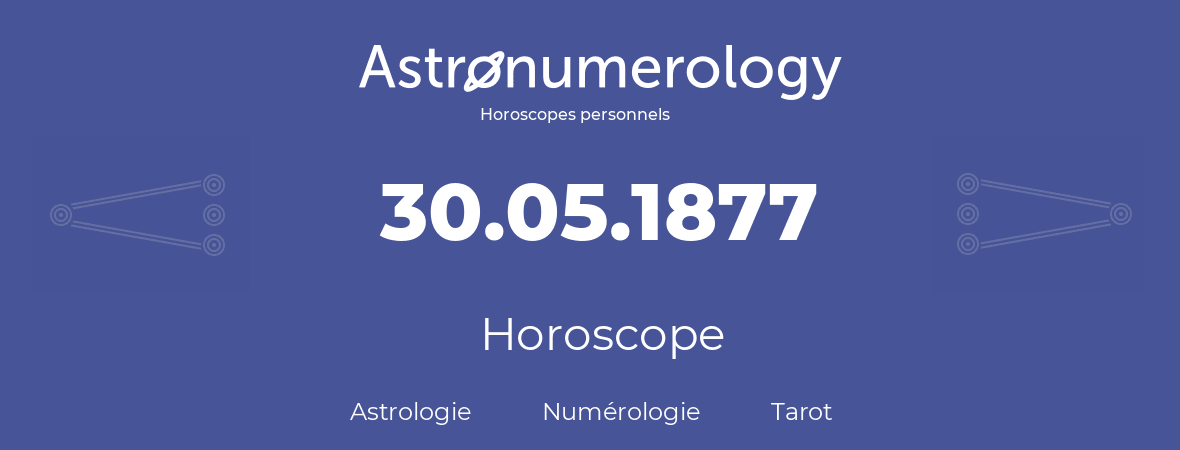 Horoscope pour anniversaire (jour de naissance): 30.05.1877 (30 Mai 1877)