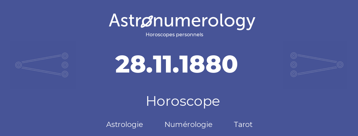 Horoscope pour anniversaire (jour de naissance): 28.11.1880 (28 Novembre 1880)