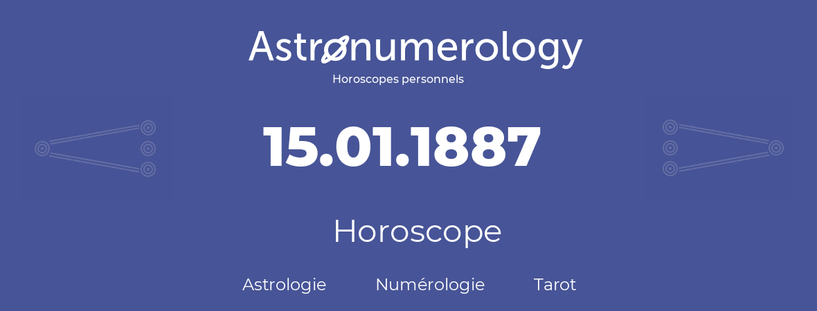 Horoscope pour anniversaire (jour de naissance): 15.01.1887 (15 Janvier 1887)