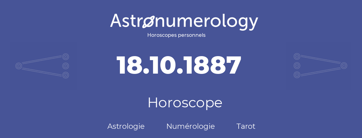 Horoscope pour anniversaire (jour de naissance): 18.10.1887 (18 Octobre 1887)