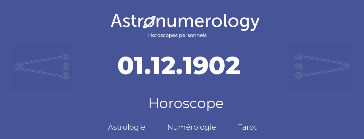Horoscope pour anniversaire (jour de naissance): 01.12.1902 (01 Décembre 1902)