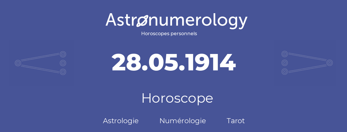 Horoscope pour anniversaire (jour de naissance): 28.05.1914 (28 Mai 1914)
