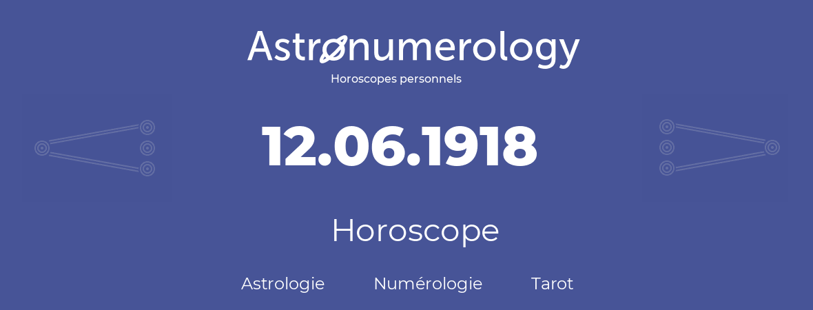 Horoscope pour anniversaire (jour de naissance): 12.06.1918 (12 Juin 1918)