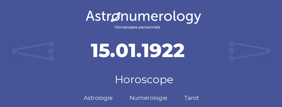 Horoscope pour anniversaire (jour de naissance): 15.01.1922 (15 Janvier 1922)
