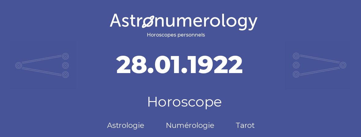 Horoscope pour anniversaire (jour de naissance): 28.01.1922 (28 Janvier 1922)