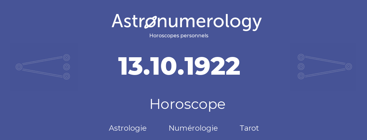 Horoscope pour anniversaire (jour de naissance): 13.10.1922 (13 Octobre 1922)