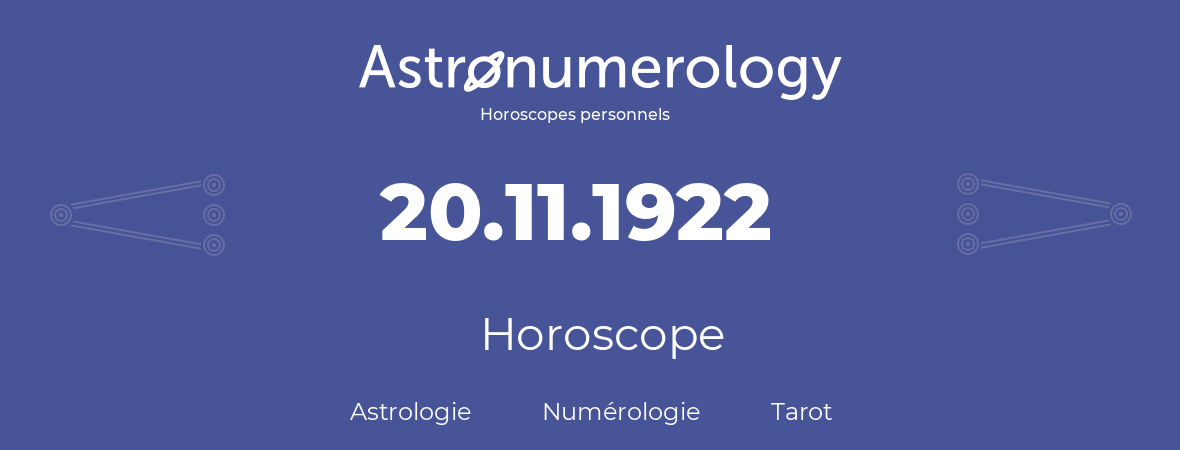 Horoscope pour anniversaire (jour de naissance): 20.11.1922 (20 Novembre 1922)