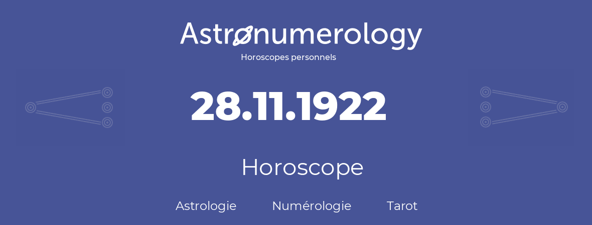 Horoscope pour anniversaire (jour de naissance): 28.11.1922 (28 Novembre 1922)