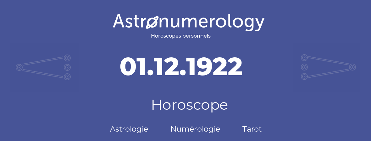 Horoscope pour anniversaire (jour de naissance): 01.12.1922 (01 Décembre 1922)