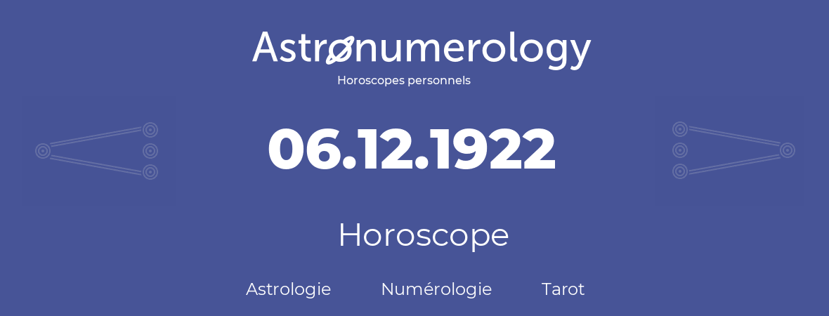 Horoscope pour anniversaire (jour de naissance): 06.12.1922 (6 Décembre 1922)