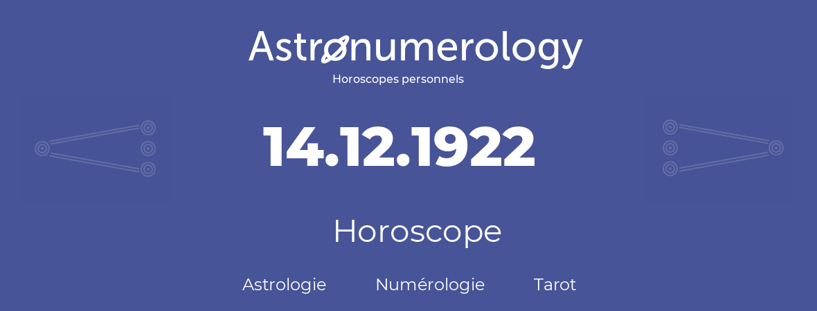 Horoscope pour anniversaire (jour de naissance): 14.12.1922 (14 Décembre 1922)