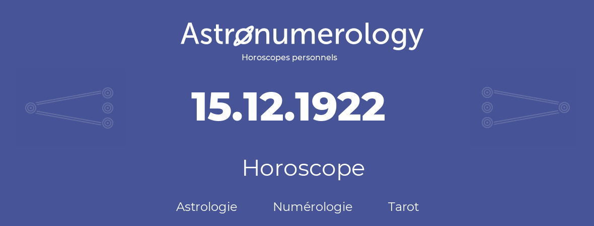 Horoscope pour anniversaire (jour de naissance): 15.12.1922 (15 Décembre 1922)