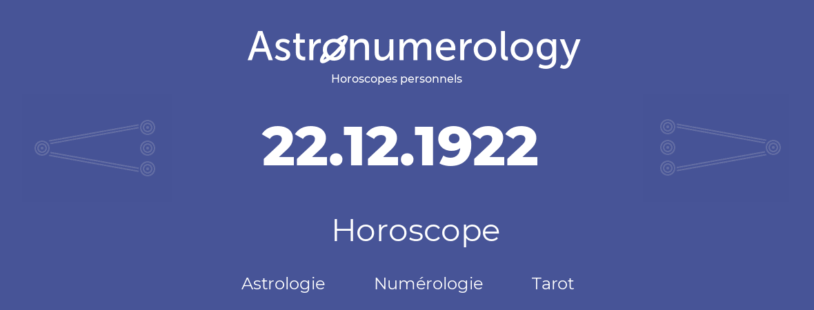 Horoscope pour anniversaire (jour de naissance): 22.12.1922 (22 Décembre 1922)