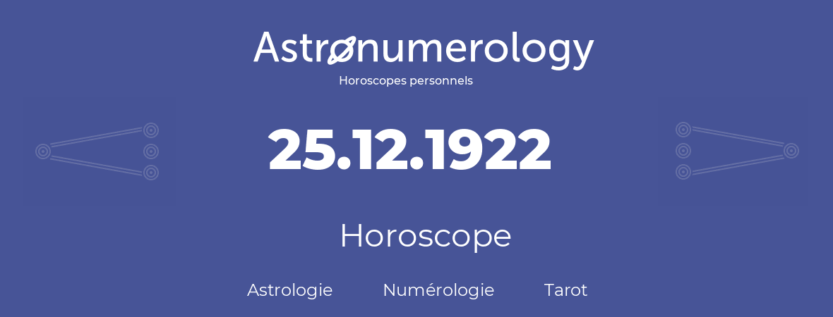 Horoscope pour anniversaire (jour de naissance): 25.12.1922 (25 Décembre 1922)