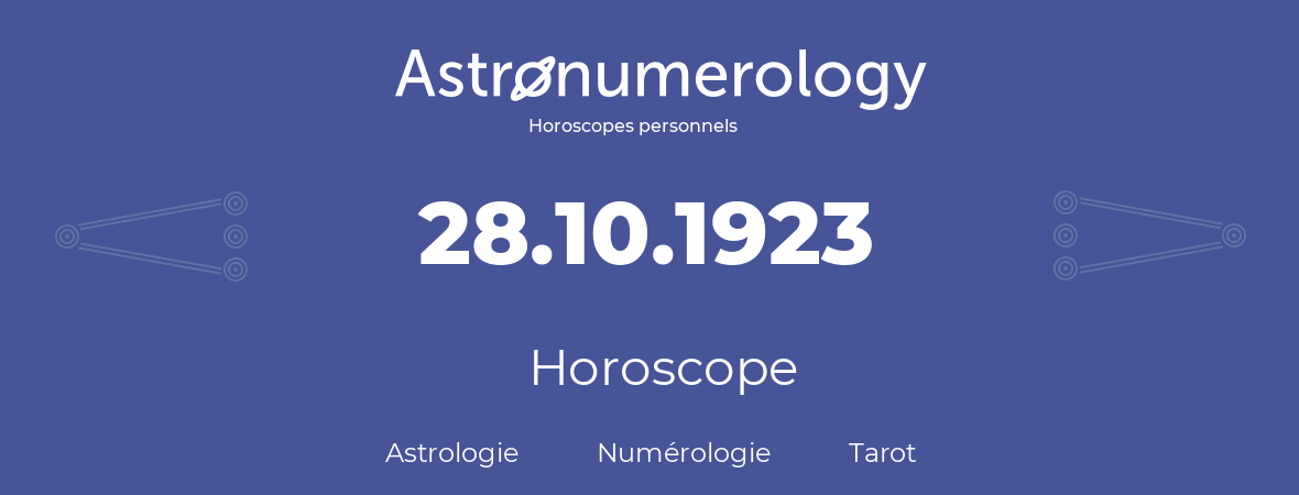 Horoscope pour anniversaire (jour de naissance): 28.10.1923 (28 Octobre 1923)