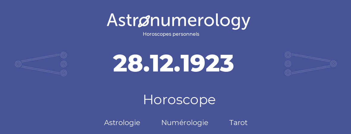 Horoscope pour anniversaire (jour de naissance): 28.12.1923 (28 Décembre 1923)
