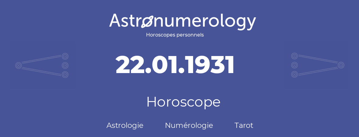 Horoscope pour anniversaire (jour de naissance): 22.01.1931 (22 Janvier 1931)