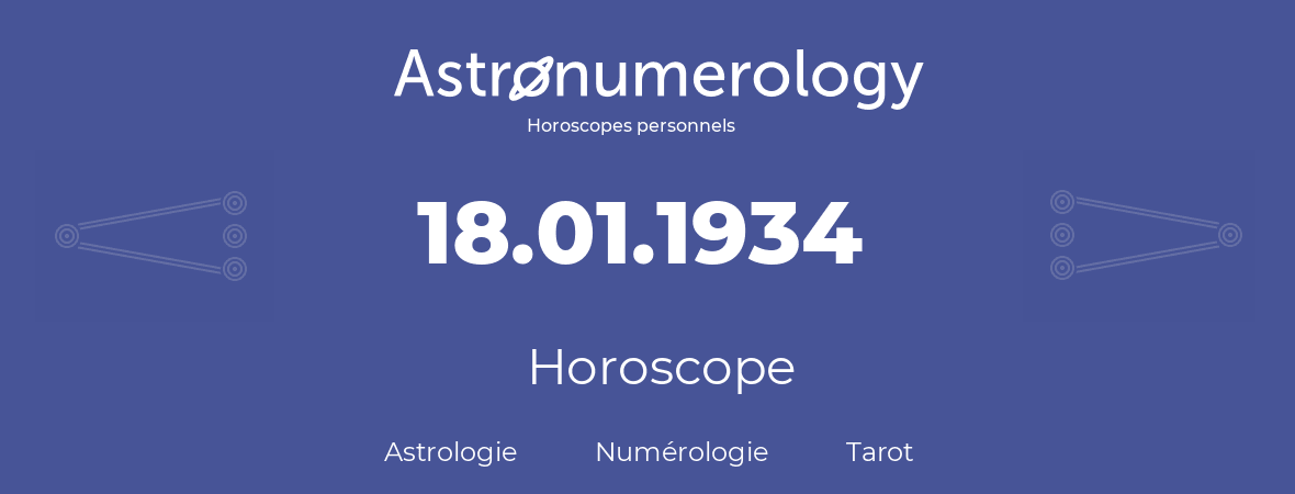 Horoscope pour anniversaire (jour de naissance): 18.01.1934 (18 Janvier 1934)