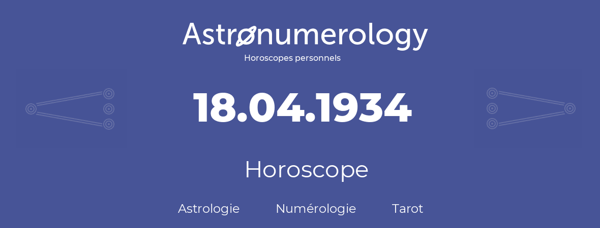 Horoscope pour anniversaire (jour de naissance): 18.04.1934 (18 Avril 1934)