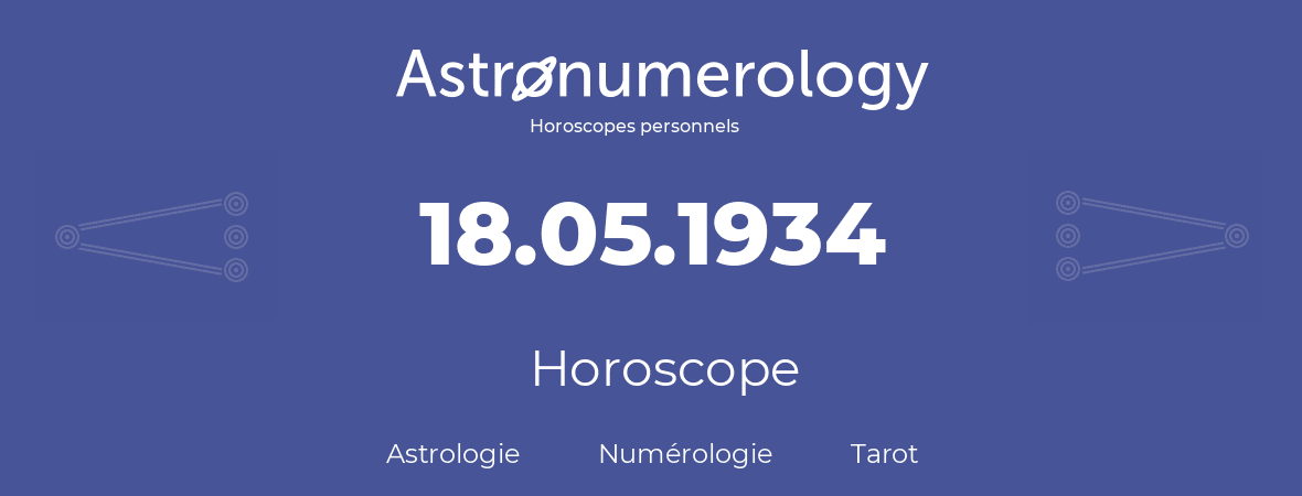 Horoscope pour anniversaire (jour de naissance): 18.05.1934 (18 Mai 1934)