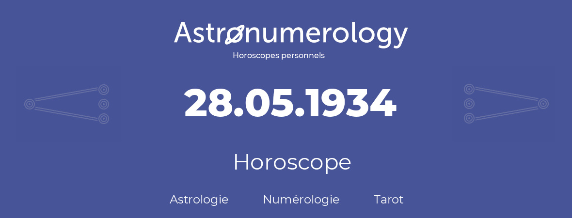 Horoscope pour anniversaire (jour de naissance): 28.05.1934 (28 Mai 1934)