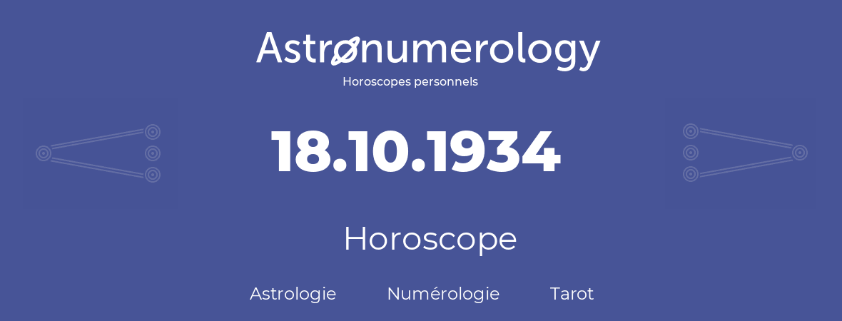 Horoscope pour anniversaire (jour de naissance): 18.10.1934 (18 Octobre 1934)