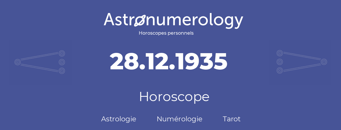 Horoscope pour anniversaire (jour de naissance): 28.12.1935 (28 Décembre 1935)