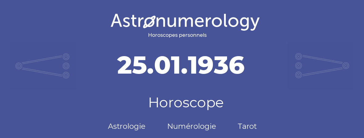 Horoscope pour anniversaire (jour de naissance): 25.01.1936 (25 Janvier 1936)