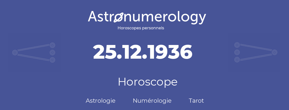 Horoscope pour anniversaire (jour de naissance): 25.12.1936 (25 Décembre 1936)