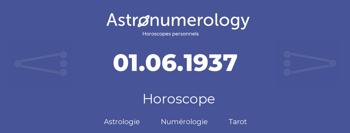Horoscope pour anniversaire (jour de naissance): 01.06.1937 (1 Juin 1937)