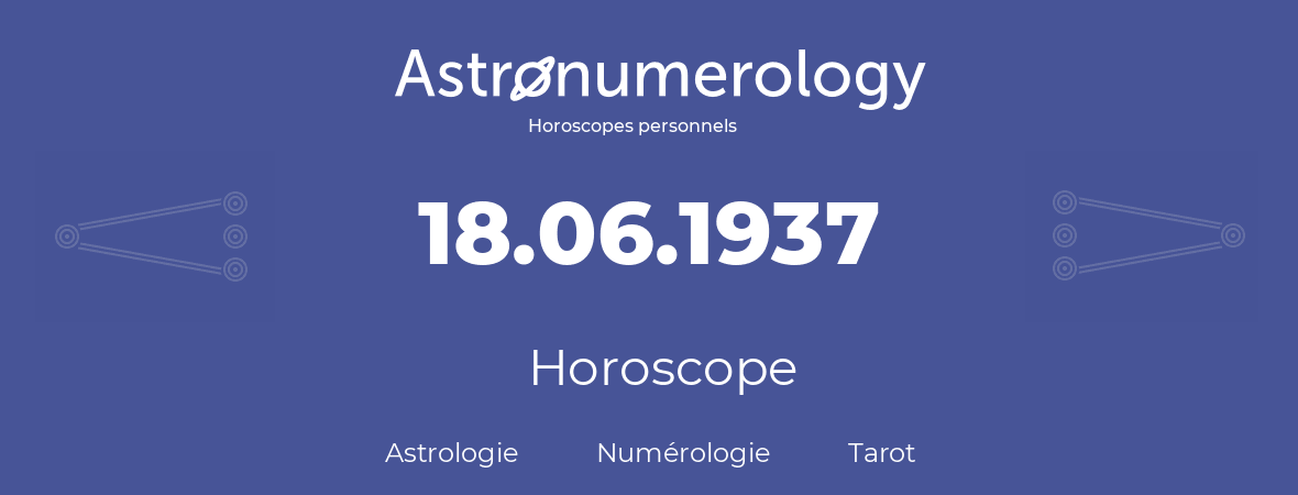 Horoscope pour anniversaire (jour de naissance): 18.06.1937 (18 Juin 1937)