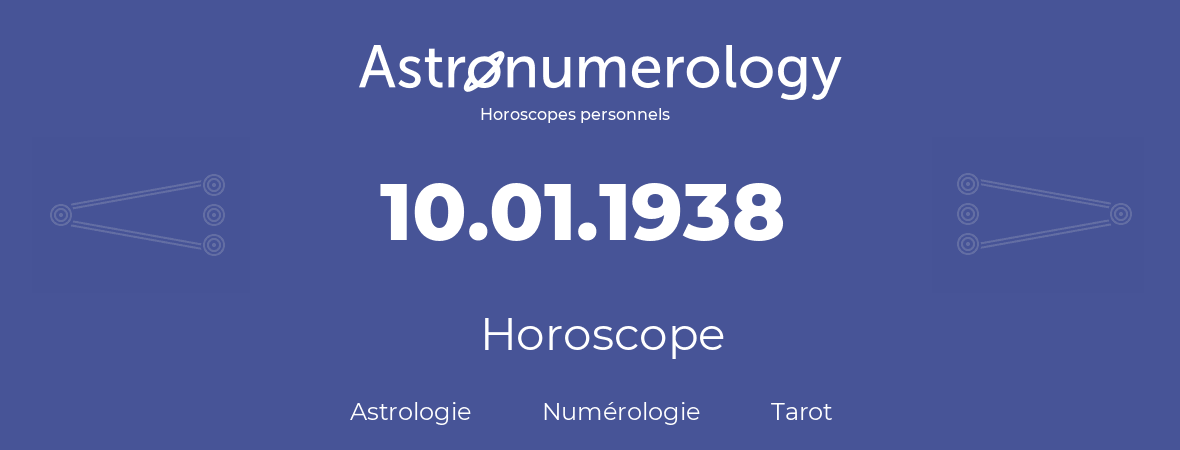 Horoscope pour anniversaire (jour de naissance): 10.01.1938 (10 Janvier 1938)